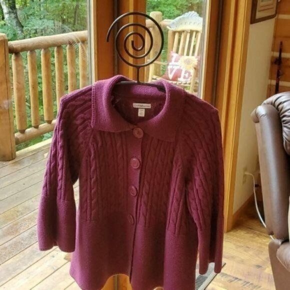 Croft & Barrow Full Buttoned 3/4 Flared Sleeve Knitted Sz PL Cardigan Sweater - Picture 1 of 6